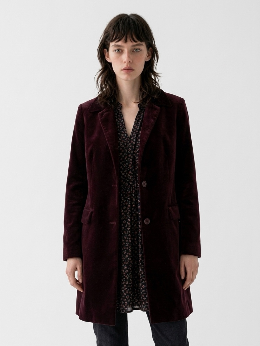 GAP Women's Velvet Blazer Coat in Deep Wine
